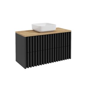 Koupelnová skříňka s dubovou deskou SAT Delano 100x56x46 cm černá mat DELANO100ZCDE